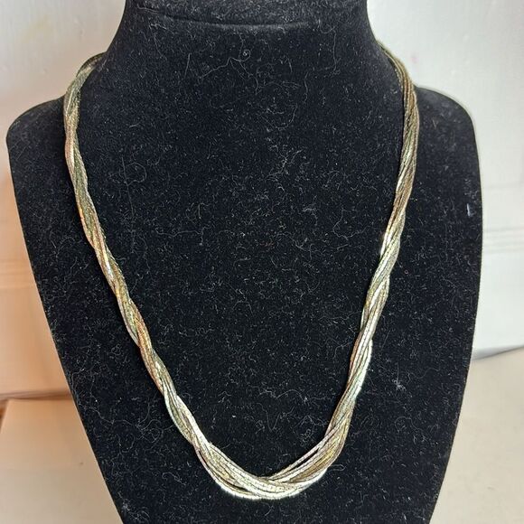 Vintage Mixed Metal Tone Twisted Chain Necklace Silver and Brass Tones 17” - Picture 1 of 4